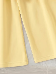 SHEIN Young Girls Yellow Bows 2Pcs Outfit Fake Two-Piece Crewneck Long Sleeve Sweatshirt Top & Wide Leg Pants Set Fall Winter Clothes - Yellow - View 7