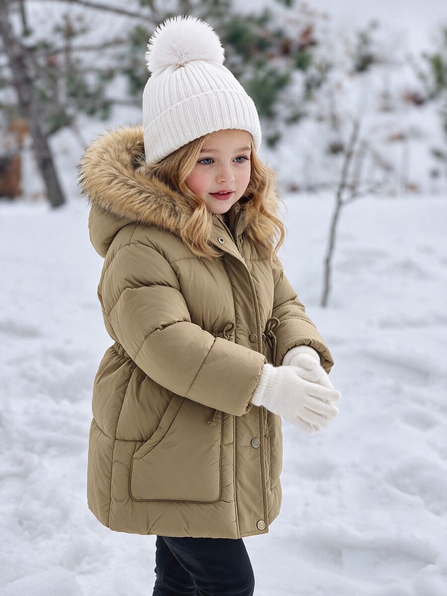 Young Girls Winter Coats, Autumn, Fall Clothes, Winter Brown Plush With Fleece, Thickened Waist, Medium-Length Western Spring Christmas Day