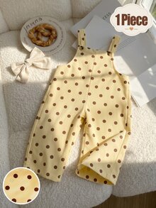 SHEIN 女童白色印花燈芯絨連身褲，秋季時尚休閒公主仙女牛仔女孩寬腿吊帶褲，7歲生日嬰兒洗禮媽咪女兒套裝 - 黃色 - 查看 7