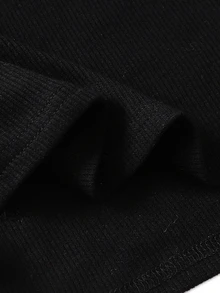 SHEIN تي شيرت علوي للفتيات المراهقات، بقصة ضيقة، كاجوال، محبوك، بلون موحد، بحافة مضلعة، مطرز، بياقة مربعة، أكمام طويلة، مناسب لجميع الفصول، طبقة علوية - الأسود - مشاهدة 6