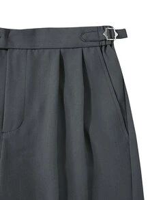 Manfinity Mode Men's Vintage Side-Button Double Pleated Wrinkle-Resistant Dress Pants, Tapered Leg Draped Business Mature, Formal, Old Money - Grey - View 5