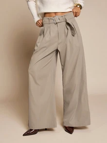 SHEIN Glamour Women's Solid Color Casual Versatile Daily Wear Suit Pants - Khaki - View 7