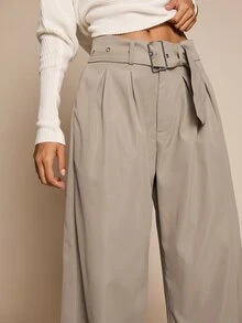 SHEIN Glamour Women's Solid Color Casual Versatile Daily Wear Suit Pants - Khaki - View 5