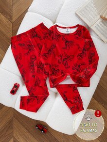 Boys' 2 Pieces Tight Long Sleeve Top And Pants Set, Superhero Mask Print, Soft And Comfortable Fabric, Perfect Gift For Boys - Red - View 3