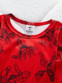 Boys' 2 Pieces Tight Long Sleeve Top And Pants Set, Superhero Mask Print, Soft And Comfortable Fabric, Perfect Gift For Boys - Red - View 4