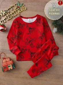 Boys' 2 Pieces Tight Long Sleeve Top And Pants Set, Superhero Mask Print, Soft And Comfortable Fabric, Perfect Gift For Boys - Red - View 1