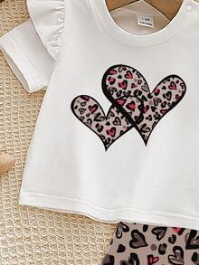 SHEIN Newborn Girl Leopard Print Round Neck Short Sleeve T-Shirt Summer Tops Pants Two Pieces Set Outfits - Brown - View 6
