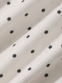 FRIFUL 女款夏季圓領波點印花荷葉邊下擺長袖上衣 - 白色 - 查看 6
