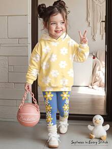 Young Girl Casual Long Kids Sleeve Hoodie & Leggings 2 Pieces Set, Suitable For Autumn/Winter - Multicolor - View 1