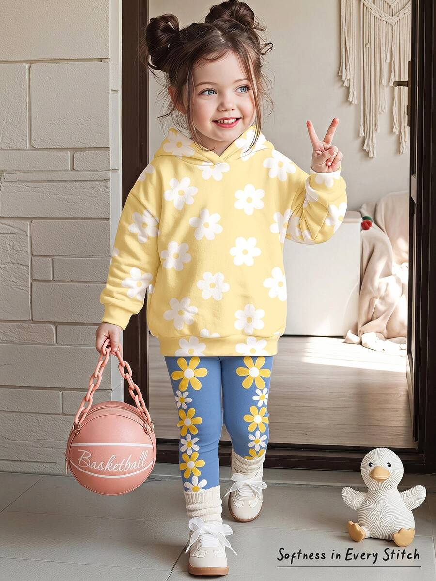 Young Girl Casual Long Kids Sleeve Hoodie & Leggings 2 Pieces Set, Suitable For Autumn/Winter - Multicolor - View 1