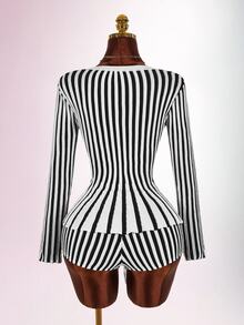 Amplova Women's Knit Long Sleeve Backless Patchwork Mini Dress, High Elasticity Knitted Sweater, Autumn/Winter - White - View 2