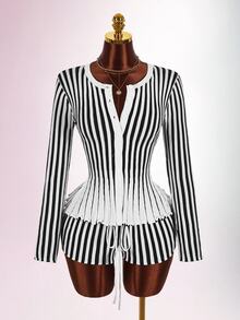 Amplova Women's Knit Long Sleeve Backless Patchwork Mini Dress, High Elasticity Knitted Sweater, Autumn/Winter - White - View 3