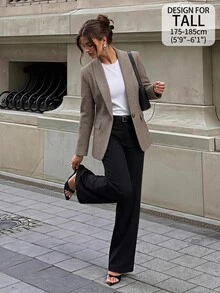 SHEIN Tall Women's Tall Casual Plaid Long-Sleeve Blazer – Smart Casual For Autumn/Winter - Multicolor - View 4