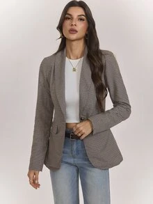 SHEIN Tall Women's Tall Casual Plaid Long-Sleeve Blazer – Smart Casual For Autumn/Winter - Multicolor - View 3