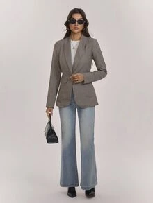 SHEIN Tall Women's Tall Casual Plaid Long-Sleeve Blazer – Smart Casual For Autumn/Winter - Multicolor - View 6