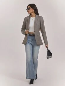 SHEIN Tall Women's Tall Casual Plaid Long-Sleeve Blazer – Smart Casual For Autumn/Winter - Multicolor - View 7