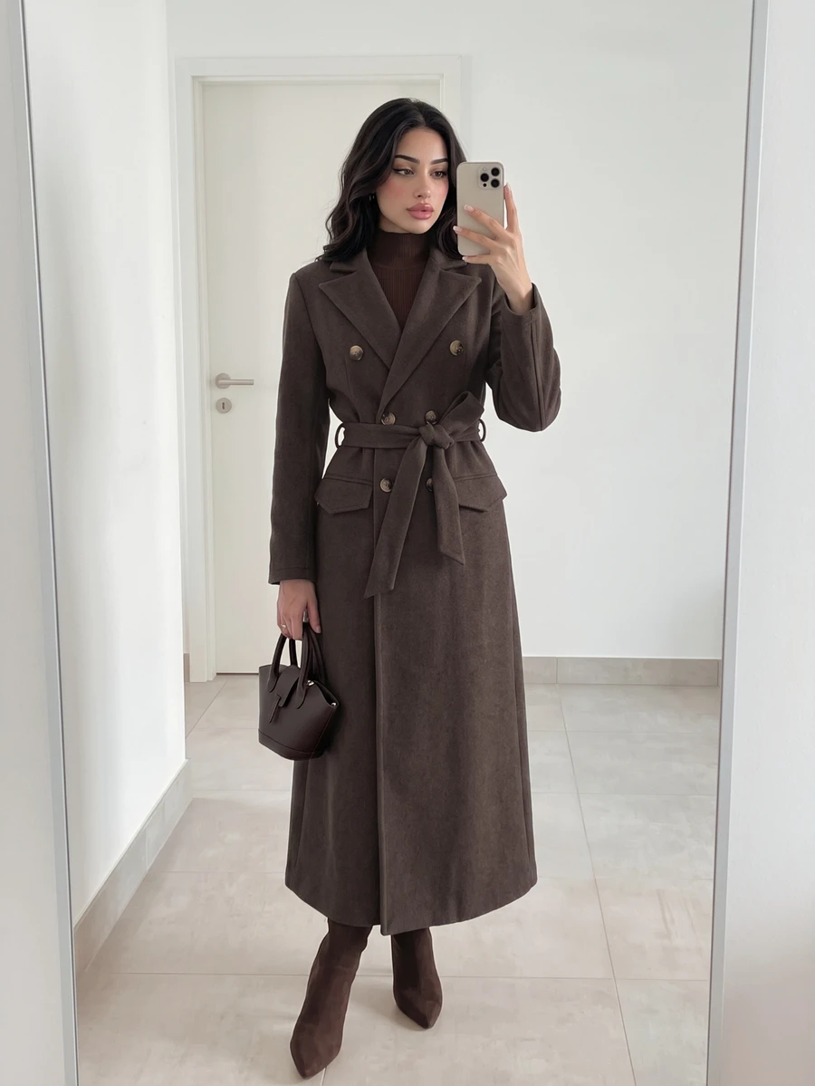 Celisse Women's Overcoat, Autumn/Winter Overcoat, Long Coat, Fashion Autumn/Winter Jacket, Suitable For Outdoor, Street, Gathering, Party, Formal Occasions - Brown - View 1
