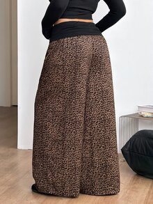 Coolane Women's Plus Size Fall Winter Going Out Elegant Vacation Country Concert Beach Outfit Boho Leopard Print Brown Mid-Waist Wide Leg Pants - Mocha Brown - View 6