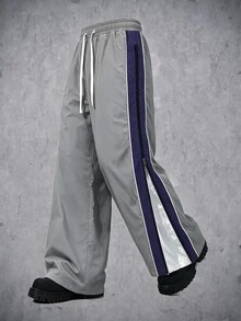 Manfinity Denimwave Men's Drawstring Waist Contrast Color Casual Streetwear Daily Travel Long Pants Vacation Grey Fall - Light Grey - View 3