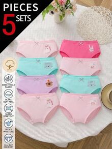 SHEIN Young Girl 5pcs Pack Cute Cartoon Print Cotton Briefs Comfortable Breathable Triangle Underwear Set Everyday Wear Baby Pink Fall Daily Baby Blue Fall - Multicolor - View 4