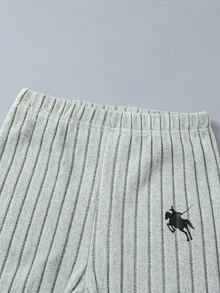 SHEIN Tween Girl Fall Thick Warm School Student Sports 80s Cute Casual Inner Layer Fuzzy Ribbed Crew Neck Long Sleeve Top Leggings T-Shirt Set Family Grey - Green - View 8