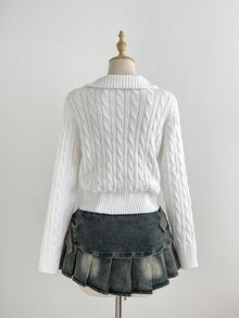 Mori Grove Mori Grove Women's Autumn/Winter Fashion Versatile Daily Photo-Ready Preppy Casual Lazy Minimalist Half-Open Pullover Sweater - White - View 7