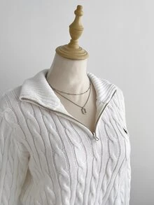 Mori Grove Mori Grove Women's Autumn/Winter Fashion Versatile Daily Photo-Ready Preppy Casual Lazy Minimalist Half-Open Pullover Sweater - White - View 6