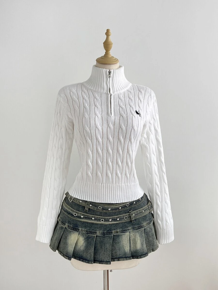 Mori Grove Mori Grove Women's Autumn/Winter Fashion Versatile Daily Photo-Ready Preppy Casual Lazy Minimalist Half-Open Pullover Sweater - White - View 1
