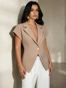 RiviMae Solid Color Minimalist Casual Versatile Women Blazer - Khaki - View 1