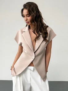 RiviMae Solid Color Minimalist Casual Versatile Women Blazer - Khaki - View 8