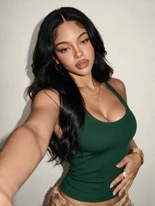 BamGleam 女款簡約百搭運動背心，適合健身與瑜伽 - 綠色 - 查看 4