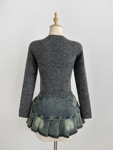 Mori Grove Mori Grove Women's Autumn/Winter Lazy Fashion Elegant Versatile Daily Gathering Photo Bowknot Tie Front Cardigan - Grey - View 2
