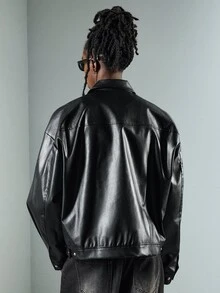 ROMWE MEN Essentials Men's Fashion Airplane Buckle Long Sleeve Jacket - Black - View 3