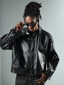 ROMWE MEN Essentials Men's Fashion Airplane Buckle Long Sleeve Jacket - Black - View 9