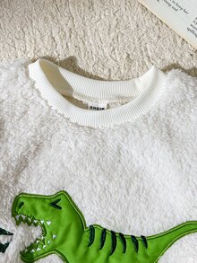SHEIN Young Boy Cartoon Animal Pattern Knitted Soft Crew Neck Long Sleeve Pullover Sweatshirt, Fleece Lined Thickened, Little Dinosaur Sweatshirt, Suitable For Winter, Casual And Comfortable - Multicolor - View 5
