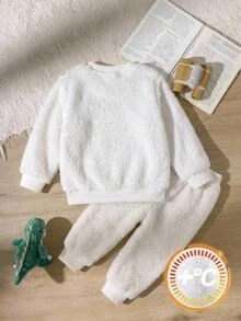 SHEIN Young Boy Cartoon Animal Pattern Knitted Soft Crew Neck Long Sleeve Pullover Sweatshirt, Fleece Lined Thickened, Little Dinosaur Sweatshirt, Suitable For Winter, Casual And Comfortable - Multicolor - View 2
