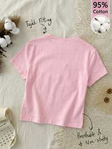 Tseoso 1pc Solid Form Fitted Tee, 95 Cotton, Light Pink Round Neck Short Sleeve, Suitable For Summer,Summer Top Everyday School Casual Home - Baby Pink - View 3