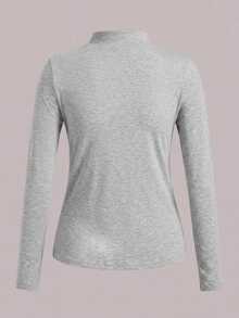 Easowa 3-Pack Women's Solid Color Stand Collar Long Sleeve Casual Basic T-Shirts Office White Black Light Grey Fall - Multicolor - View 4