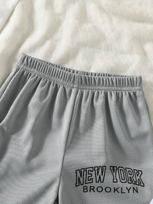 SHEIN 2pcs/Set Young Boy Sports & Casual Summer Numeric Print T-Shirt And Shorts Outfit,Round Neck Short Sleeve Jersey Style Basketball Clothes For Kids - Grey - View 5