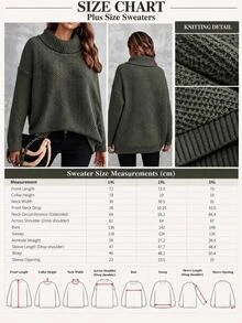 SHEIN Plus Size Warm Winter Turtleneck Ribbed Sweater - Army Green - View 5