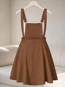 GlowEve CURVE Plus Solid Overall Dress Pinafore Dress Fall - Brown - View 2