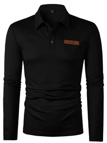 Calvornis Autumn/Winter Men's Mature Old Money Style Khaki Plain Fabric Small Logo Polo Shirt - Black - View 4