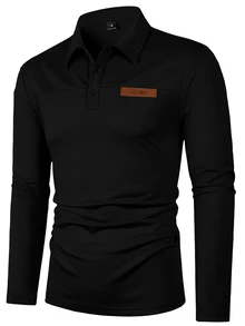 Calvornis Autumn/Winter Men's Mature Old Money Style Khaki Plain Fabric Small Logo Polo Shirt - Black - View 3