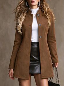INAWLY Women's Wool Blend Coat, Simple Solid Color Casual Outerwear For Autumn/Winter, Winter Coats For Women, Jackets - Coffee Brown - View 1