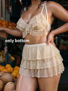 Swim Vcay Plus Size Women Solid Color Cake Hem Cover Up Skirt Party Vacation Beige Summer Matching Sexy Only Bottoms - Light Yellow - View 3