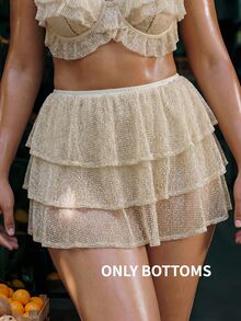Swim Vcay Plus Size Women Solid Color Cake Hem Cover Up Skirt Party Vacation Beige Summer Matching Sexy Only Bottoms - Light Yellow - View 1