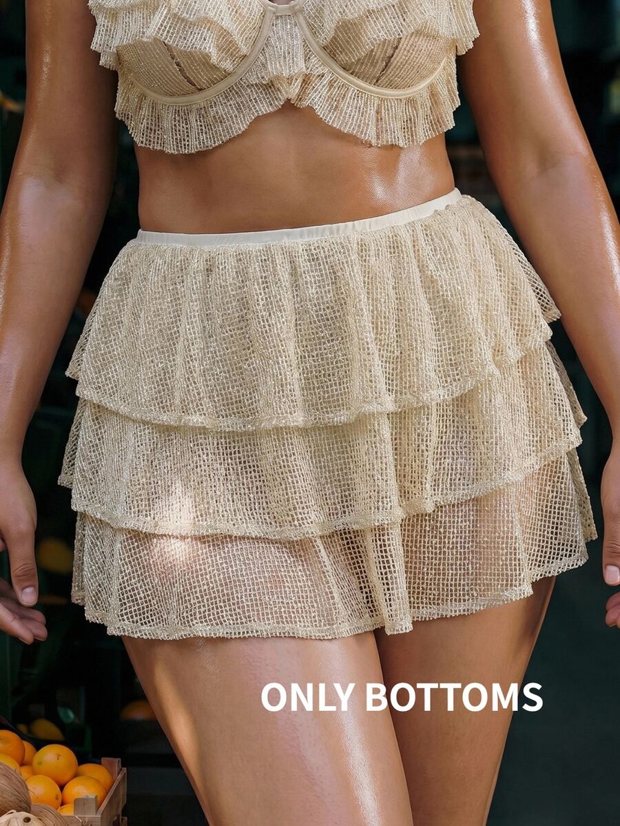 Swim Vcay Plus Size Women Solid Color Cake Hem Cover Up Skirt Party Vacation Beige Summer Matching Sexy Only Bottoms - Light Yellow - View 1