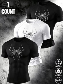 Gym Rark Men's Stretchy Fashion Logo Sports T-Shirt, Halloween Gift, Gym Workout Black And Silver Summer Athletic Athleisure - Black - View 1
