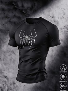 Gym Rark Men's Stretchy Fashion Logo Sports T-Shirt, Halloween Gift, Gym Workout Black And Silver Summer Athletic Athleisure - Black - View 3