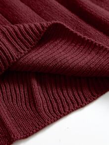 Linhara Plus Size Women's Lantern Sleeve Round Neck Pullover Knit Sweater Dress, Casual And Comfortable - Burgundy - View 6